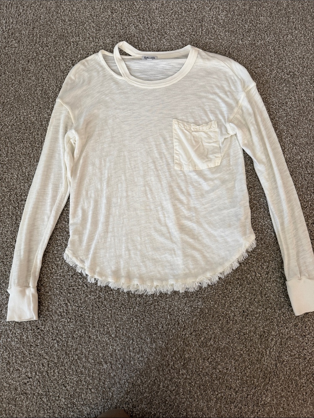 Splendid Cream Long-Sleeve Pocket Tee with Raw-Hem